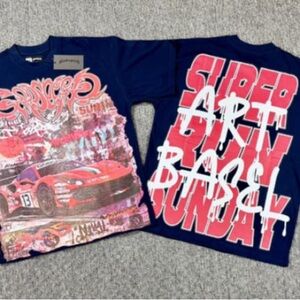 Blue Graphic Tee with Red Accents